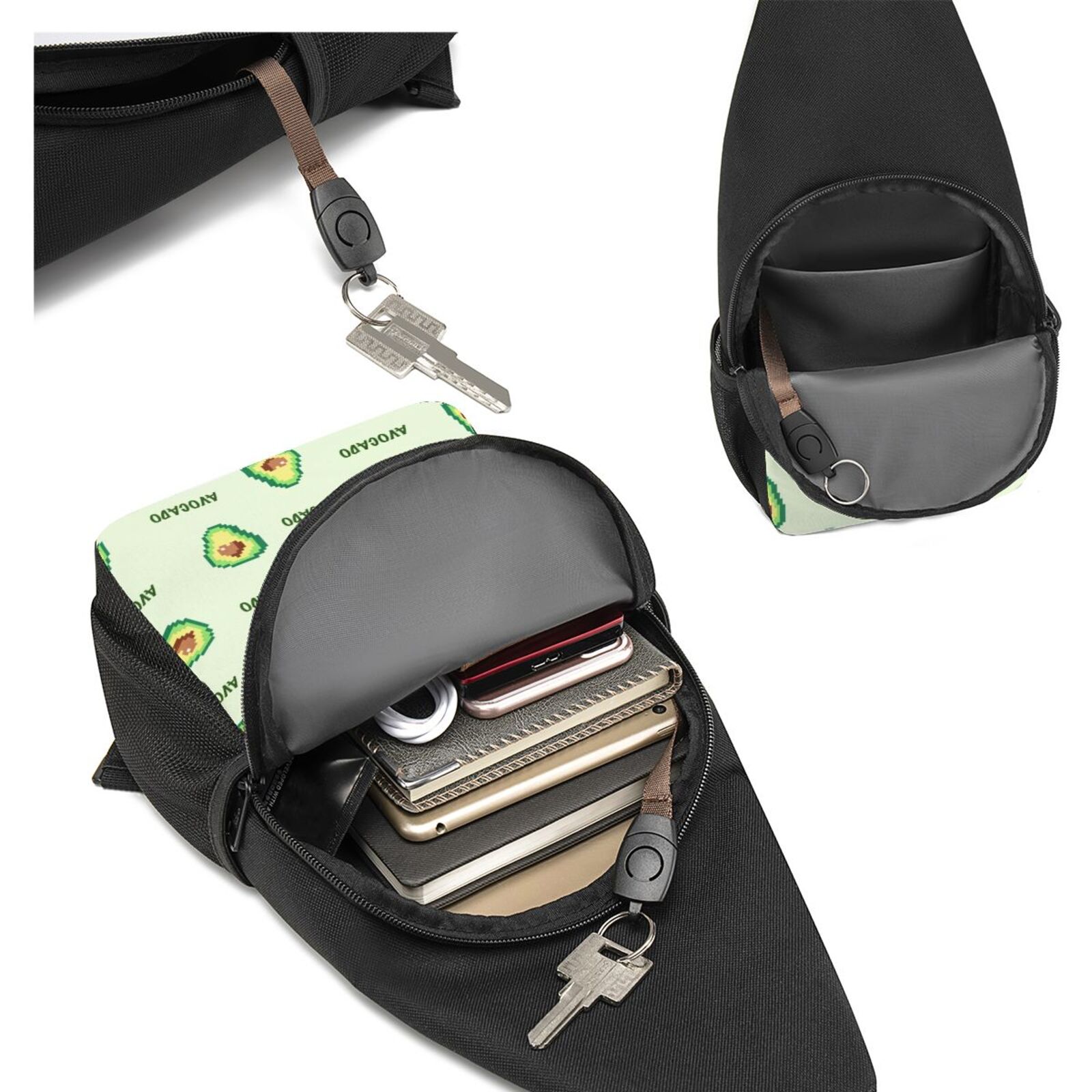 Xecao's Green Avocado Print Sling Bag: A Versatile Chest, Shoulder, and Crossbody Backpack for Casual Days Out, Perfect for Both Men and Women