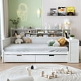 thumbnail image 3 of Wooden Full Size Daybed With Storage Shelves, Multi-functional Bed With 2 Storage Drawers And  Study Desk,Antique White, 3 of 22