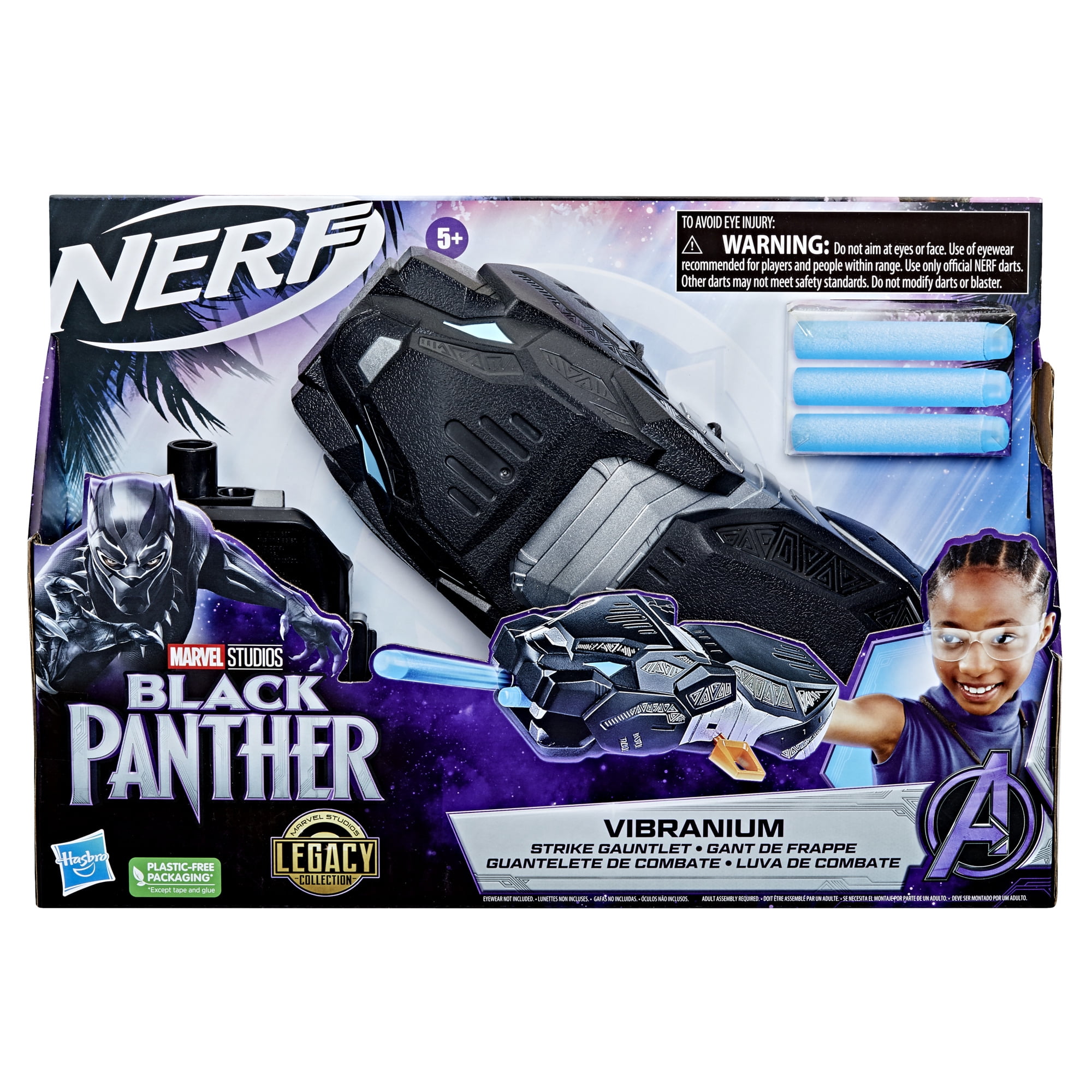 Marvel Black Panther Vibranium Strike Nerf Gauntlet with 3 Nerf Darts, Role Play Super Hero Toy