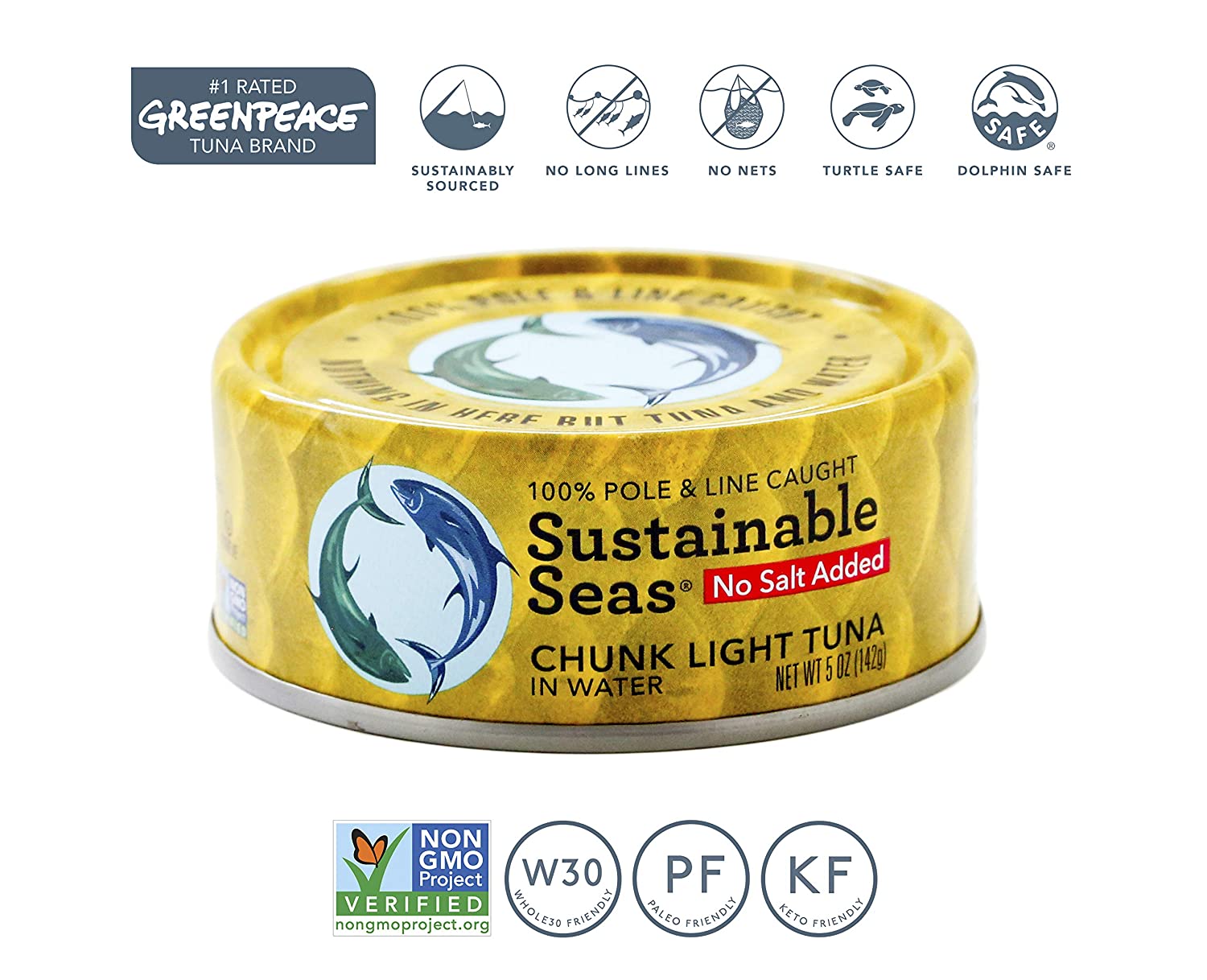 Sustainable Seas Chunk Light Tuna in Water No Salt Added, 5 oz [Pack of 12]