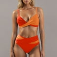 thumbnail image 2 of Arnsht Women's High Waisted Bikini Sets Two Piece Swimsuit Tummy Control Bathing Suit Color Block V Neck Swimwear Swim Suit Orange L, 2 of 5