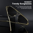 thumbnail image 5 of FEISEDY Retro Oversized Aviator Sunglasses for Women Men Trendy Square Shades UV400 Metal Sun Glasses B2874, 5 of 14
