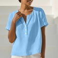 thumbnail image 6 of AKOEE Summer Linen Tops for Women with 3 Buttons V Neck Short Sleeve Loose T-shirts Travel Casual Beach (XL, Light Blue), 6 of 8