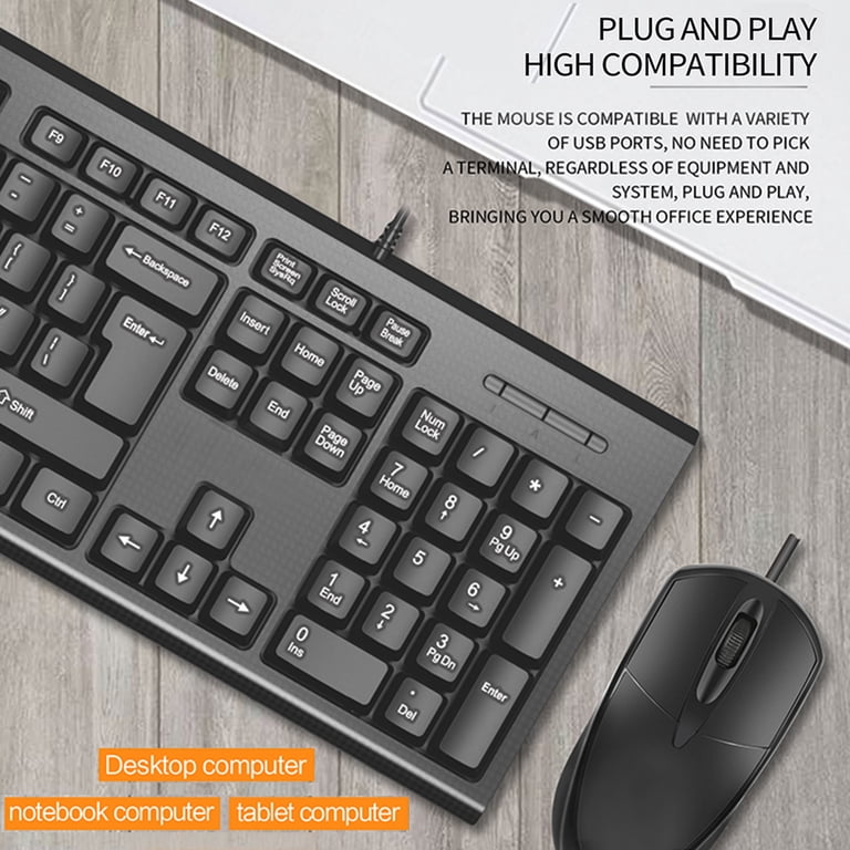 Suproot USB Wired Mouse Keyboard Set, 1200dpi, 104 Keys, Black