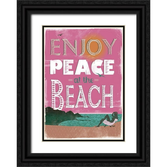 JMB Designs 24x32 Black Ornate Wood Framed with Double Matting Museum Art Print Titled - Peace at the Beach