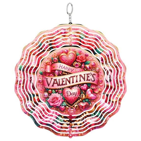 Pink Valentine Heart Design 3D Wind Spinner Kinetic Art Hanging Romantic Outdoor Decor