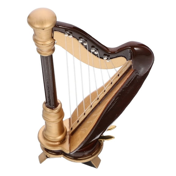Worgeous Mini Harp Model Wooden Harp with Box Musical Instrument Replica Table Ornament