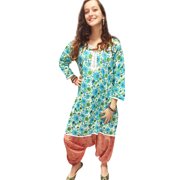 Mogul Womens Tunic Kurti Cotton Blue Floral Print Bohemian Fashion Indian Kurta Dress XL