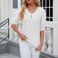 thumbnail image 4 of Ediodpoh Women's V Neck Mid Sleeve Button Detail T Shirt for Casual Wear Tshirts Shirts for Women White XXL, 4 of 9
