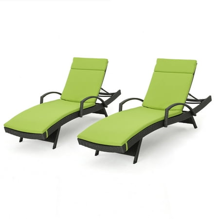 Salem Outdoor Wicker Arm Chaise Lounge with Cushion - Set of 2