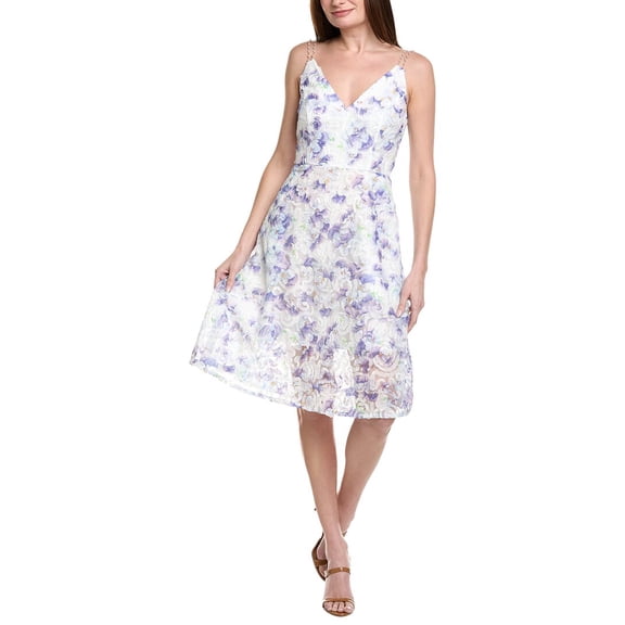 Adrianna Papell womens Floral Tulle Soutache A-Line Midi Dress, 10, Purple