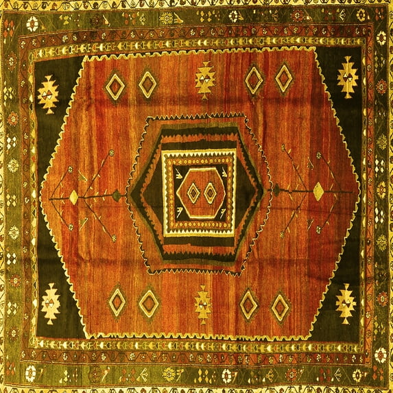 Ahgly Company Indoor Square Persian Yellow Traditional Area Rugs, 5' Square