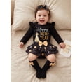 thumbnail image 6 of Loicainy Infant Baby Girl New Year Outfit 3 6 12 18 Months Letters Romper with Shorts Bow Headband Socks Clothes Set, 6 of 9