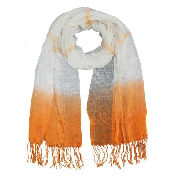 Orange Ombre Long Scarf Wrap With Fringe