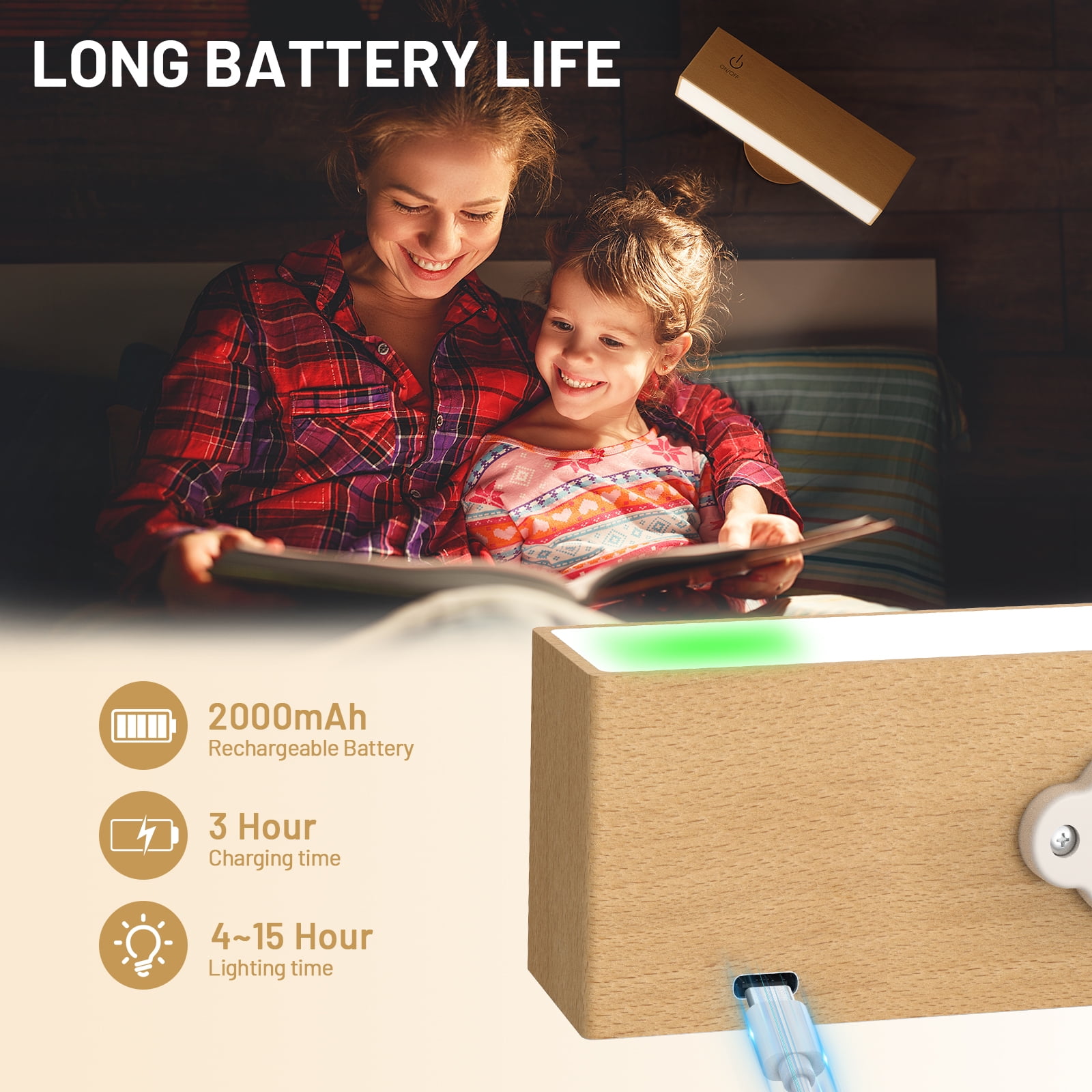 Battery Operated Wall Sconce,Wireless Rechargeable Wall Sconce,Wall Mounted Reading Light,Dimmable Magnetic Wall Mounted Lamp,LED Wall Lights Rotatable for Bedroom,Living Room(1 Pack)