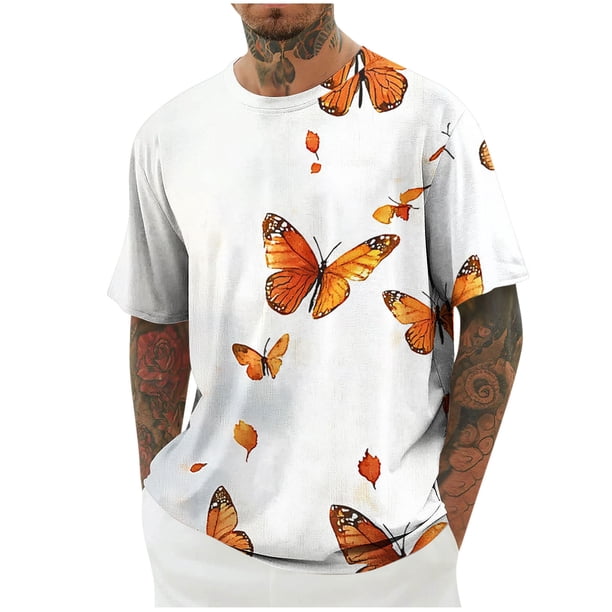 Camisetas de Manga Larga para Hombre de Algodón, Impresión Cuello Redondo Moda Casual Camisetas de Manga Corta para Diario Y Casual