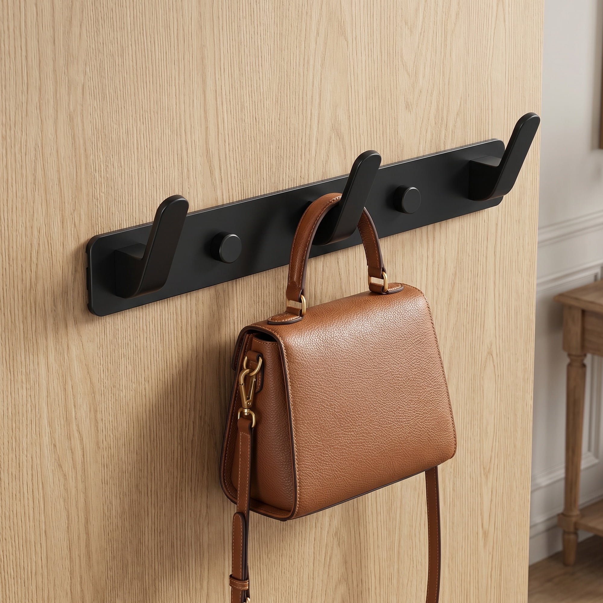 Unique Bargains Coat Rack Wall Mount for Entryway Bathroom Bedroom Black 3 Hooks