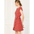 thumbnail image 4 of INSPIRE CHIC Women's V-Neck Floral Ruffle Hem Short Sleeve Mini Faux Wrap Dress, 4 of 6