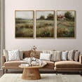 thumbnail image 2 of IDEA4WALL Framed Canvas Print Wall Art Set of 3 Tranquil Meadow Cottage in Misty Fields Serene Wall Decor French Country Prints Minimal Modern Art Nordic Zen Artwork - Natural 16"x24"x3, 2 of 5