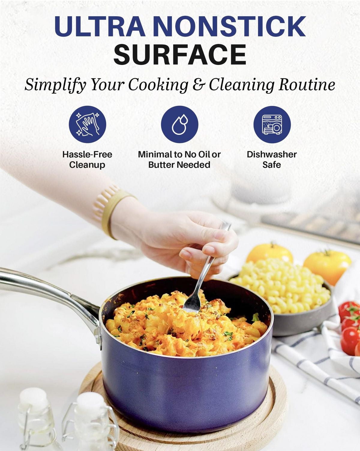 Granitestone 2.5 Quart Non-Stick Blue Saucepan with Glass Lid Durable Aluminum Oven and Dishwasher Safe