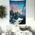thumbnail image 3 of Mountain Tapestry, Alpine Scenery Foggy Italian Natural Park Vivid Sky Above Clouds Photography, Wall Hanging for Bedroom Living Room Dorm Decor, 60W X 80L Inches, Black White Blue, by Ambesonne, 3 of 5