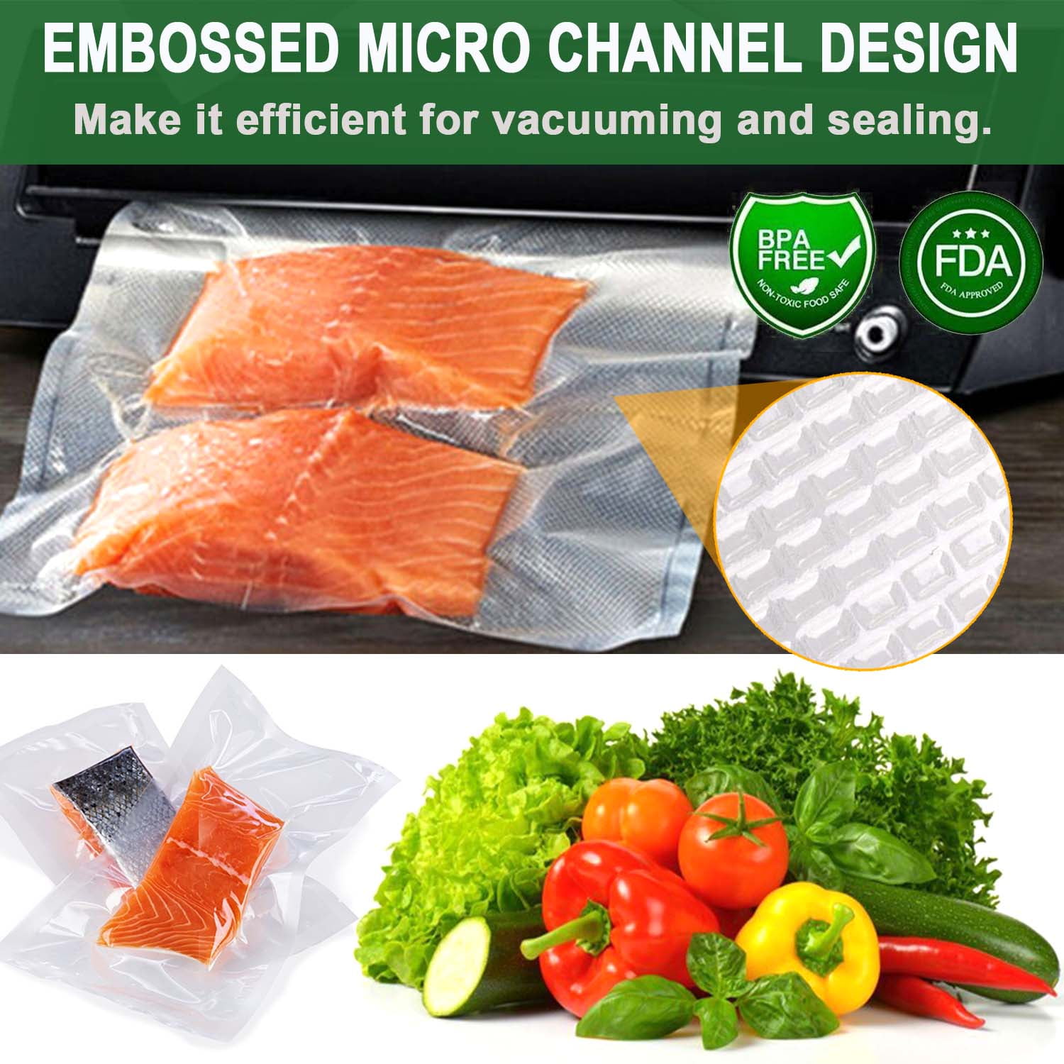 SEATAO Vacuum Sealer Bags,11 inchX 60 feet Rolls 2 Pack for Food Saver,  Seal a Meal, commercial Grade, Great for Vac Storage, Meal Prep or Sous  Vide