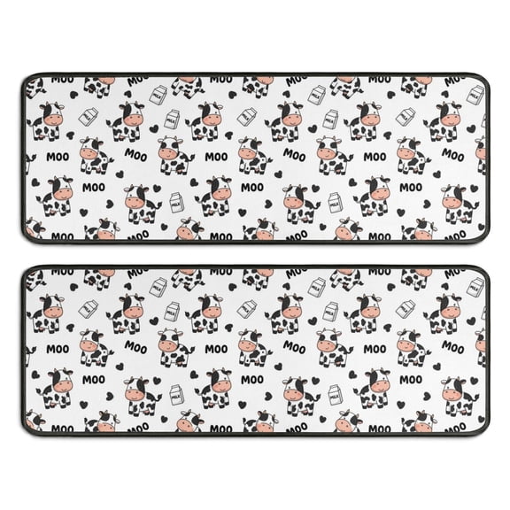 Kitchen Rugs Sets Of 2,White Cow Moo Pattern Anti Fatigue Kitchen Mat Rugs Non Slip Washable,Decorative Kitchen Floor Mats for Kitchen,Sink,Laundry,17"x47" 17"x47"