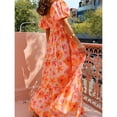 thumbnail image 3 of Women's Summer New Puff Sleeve Square Neck Printed A-line High Waist Dress, 3 of 5