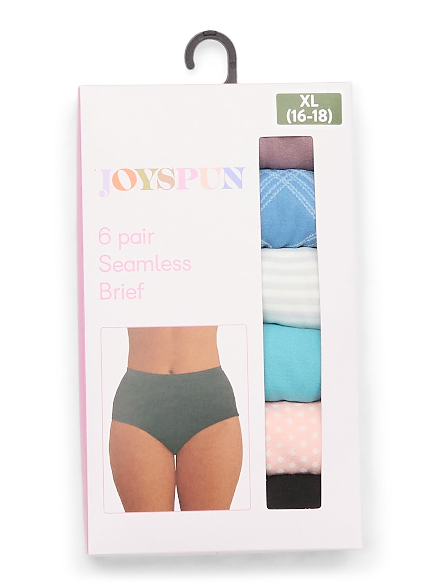 Joyspun Women's Seamless Brief Panties, 6-Pack, Sizes XS-XXXL