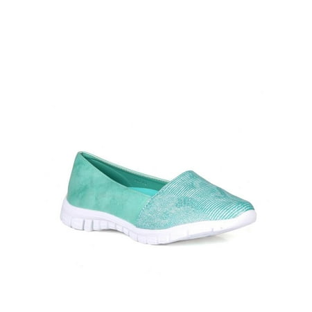 - Nature Breeze Metallic Snakeskin Women's Slip Ons in Seagreen