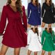 thumbnail image 3 of Women\'s Deep V-neck Summer Dress Long Sleeve Ruffle Solid Color SkirtL, 3 of 5