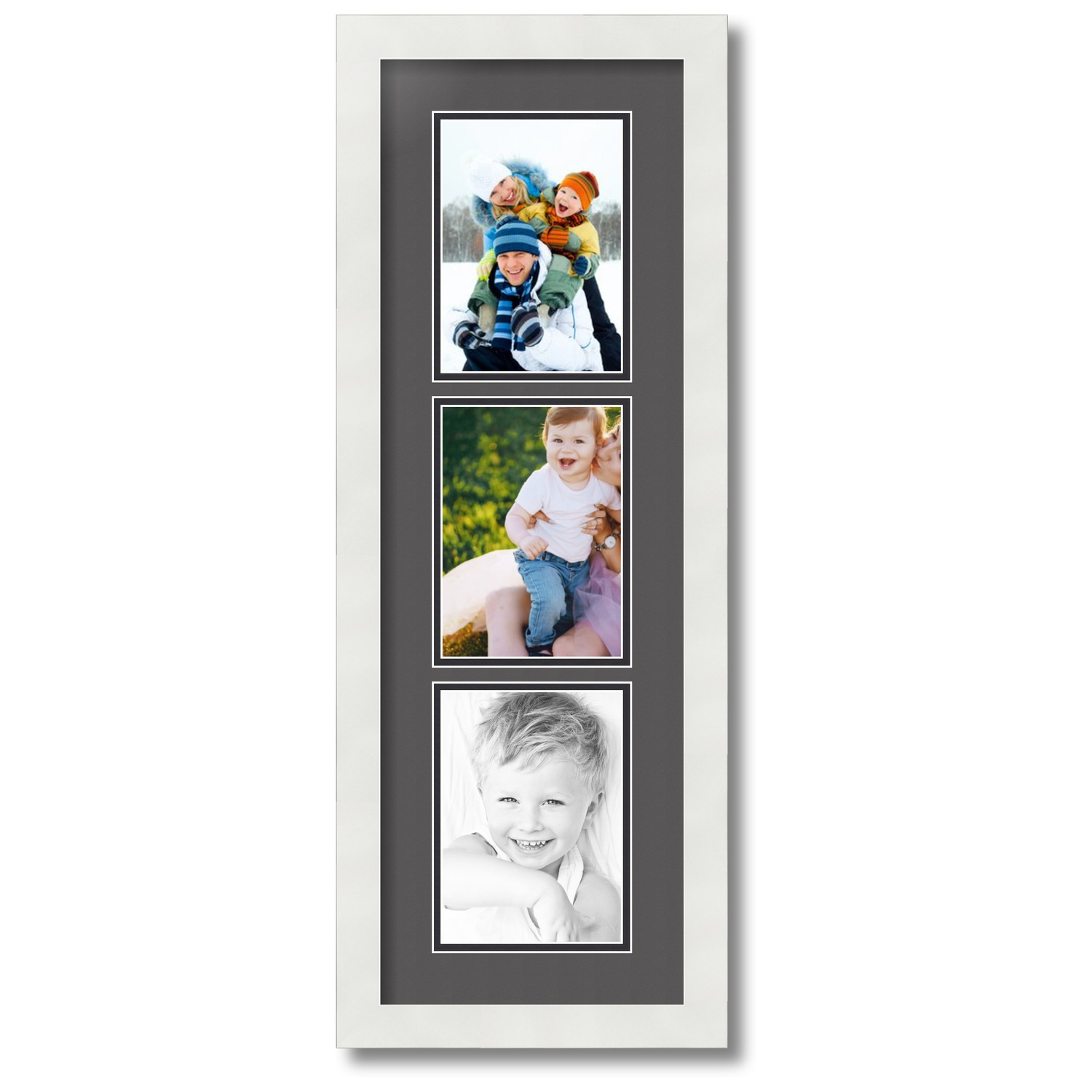 ArtToFrames Collage Photo Picture Frame with 3 5x7 Openings, Framed in White with Charcoal and