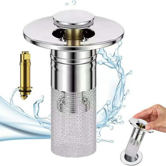 Sink Drain Strainer Kitchen Sink Drainage Filter Water Filter Pop Up Sink Drain Filter with Removable Stainless Steel Filter Basket Hair Catcher Bathroom Sink Drain Stopper