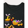 thumbnail image 2 of Boys' Easter Construction Vehicle Graphic T-Shirt - Black Short Sleeve with Cartoon Excavator & Egg Design, Casual Cotton Tee for Youngsters, Machine Washable, 2 of 7