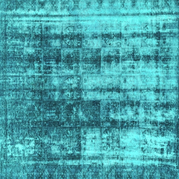 Ahgly Company Machine Washable Indoor Square Abstract Turquoise Blue Modern Area Rugs, 7' Square