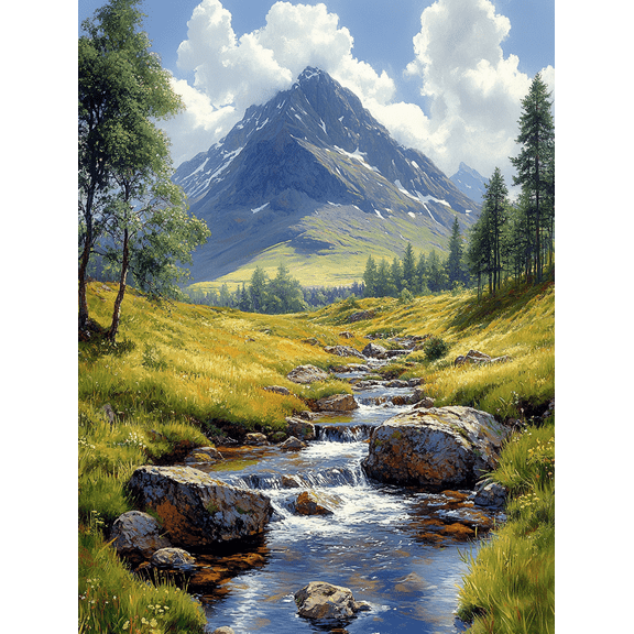 Mountain Stream Landscape Canvas Print/Wall Art， Suitable for Living Room， Bedroom， Office， Bathroom， and Hotel Decoration