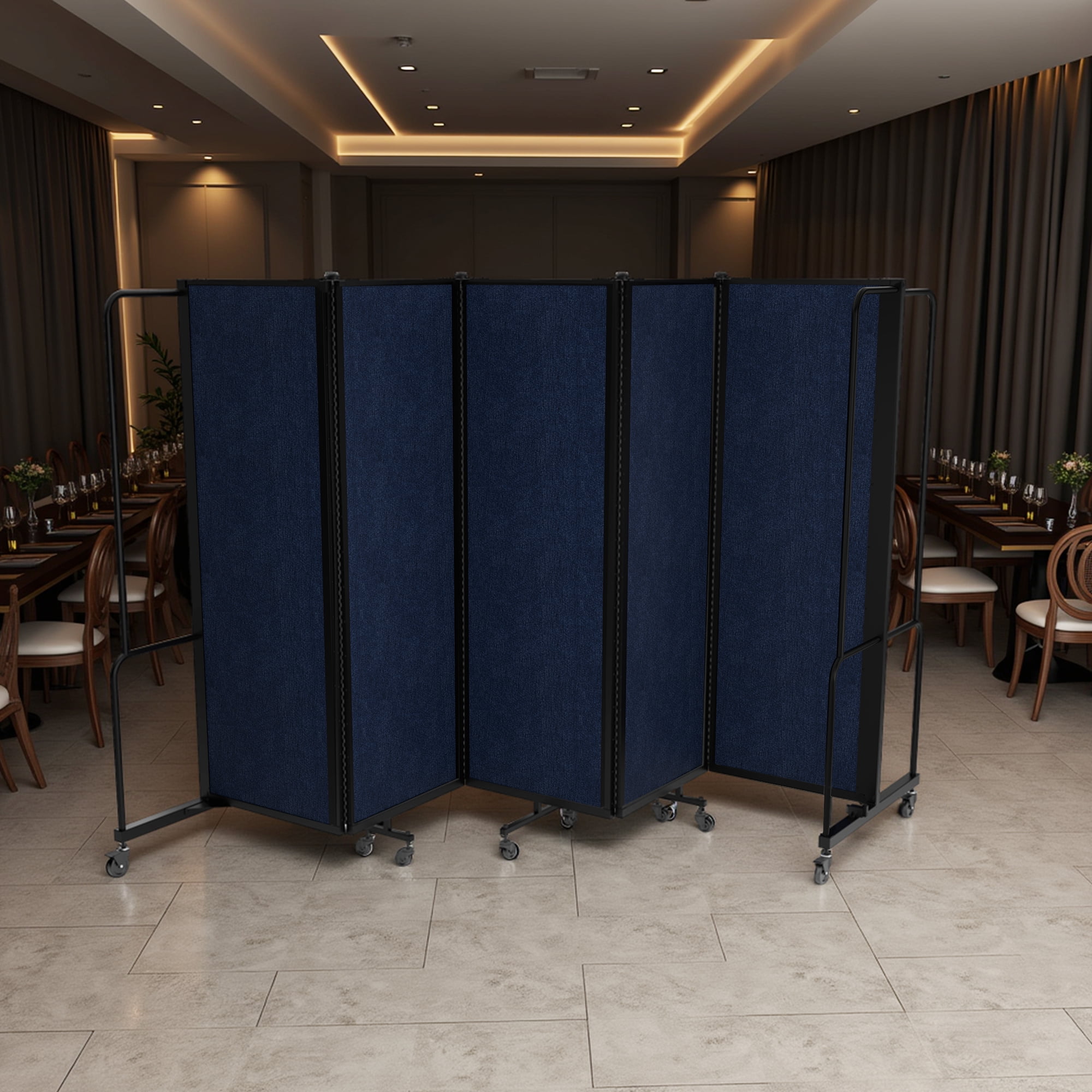 Hampden Furnishings Otis Collection Portable Room Divider, 5 Blue Panels, Black Frame
