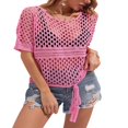 thumbnail image 2 of Tenue de Plage d'Été Ample pour Femmes, Cache-Maillot à Manches Courtes, Col Ras du Cou, Ajourée, à Lacets, 2 of 7