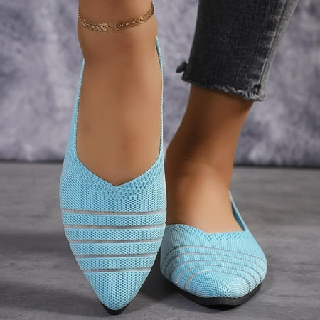 Flats for Women Comfortable Solid Color Soft Flats Square Toe Ballet Shoes Dressy Slip-ons Loafers Light Blue 6.5