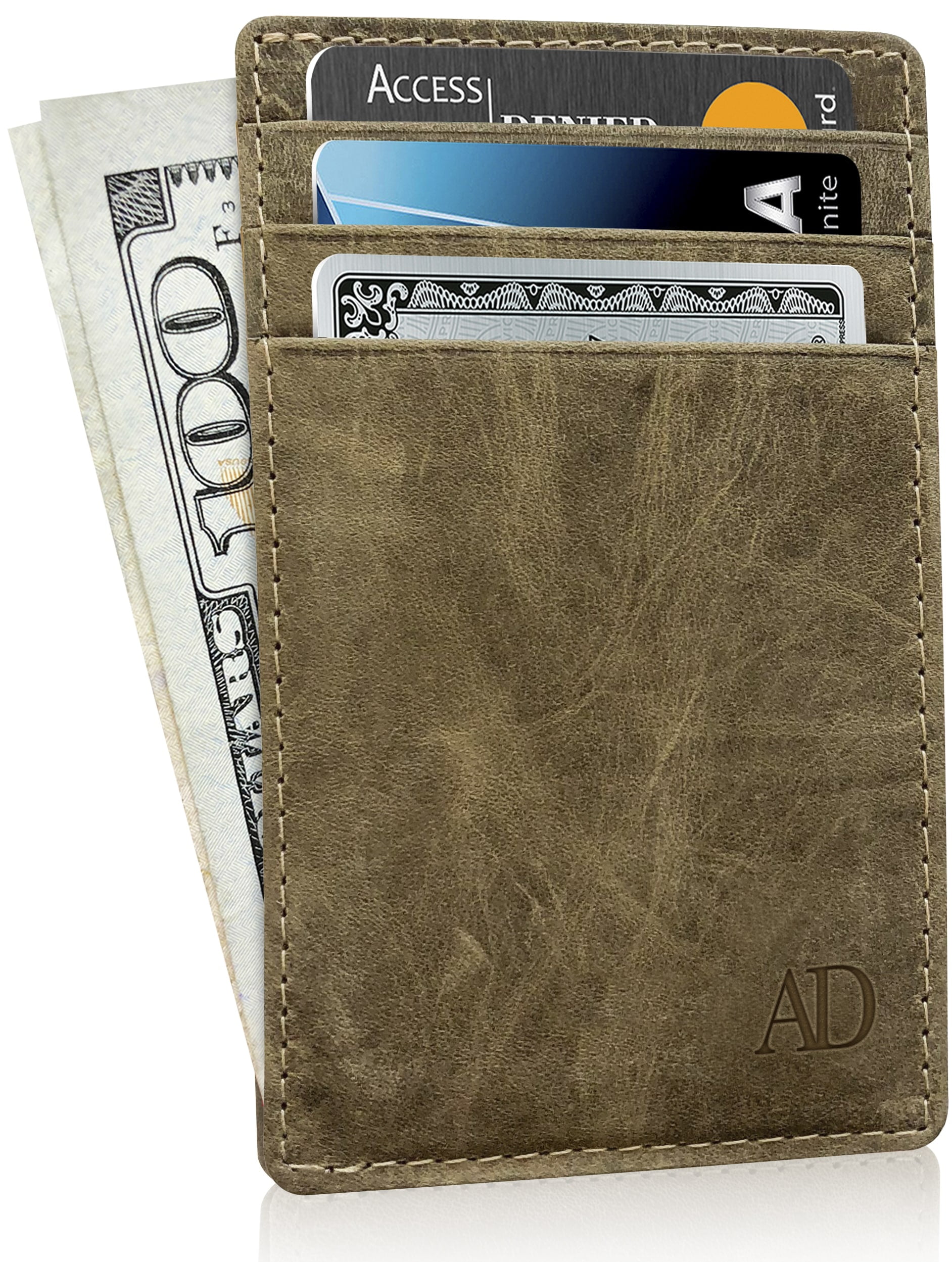 Genuine Leather Mens Thin Flat Light Credit Card Holder Case Front Pocket Wallet 