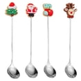 thumbnail image 1 of Tenedores y cucharas navideñas, cuchara agitadora, cuchara de té, cuchara de café con colgante navideño para decoración de vajilla de fiesta de Navidad, 4 unidades por juego, 1 of 5