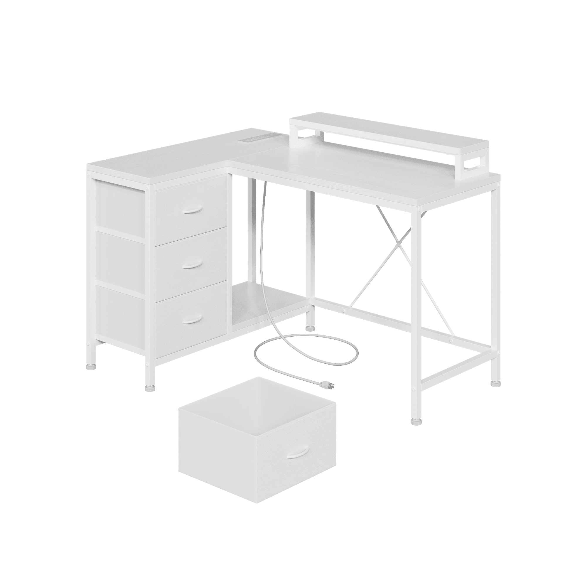 43 Inch Computer Desk With Drawers, L Shaped Desk with Power Outlets and Led Lights, Gaming Desk with Shelves and Monitor Stand