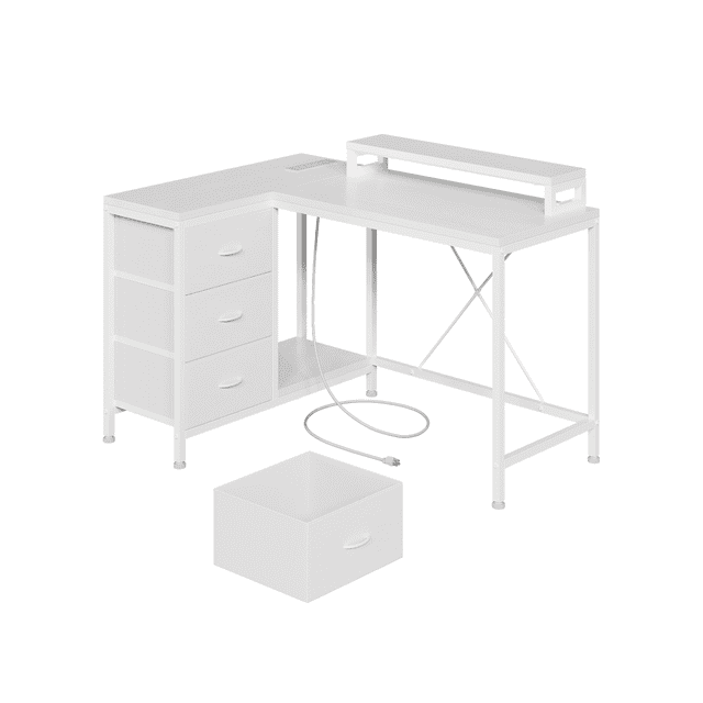 L Shaped Home Office Desk,Computer Desk with Power Outlets & LED Lights,Gaming Computer Desk with Drawers & Shelves,Monitor Stand,Storage Shelves,for Living Room, Study, Bedroom