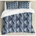 thumbnail image 1 of Abstract King Size Duvet Cover Set, Wavy Pattern with Circles Curves Dots and Hexagons Swirl Arrangement, Decorative 3 Piece Bedding Set with 2 Pillow Shams, Dark Blue and Baby Blue, by Ambesonne, 1 of 3