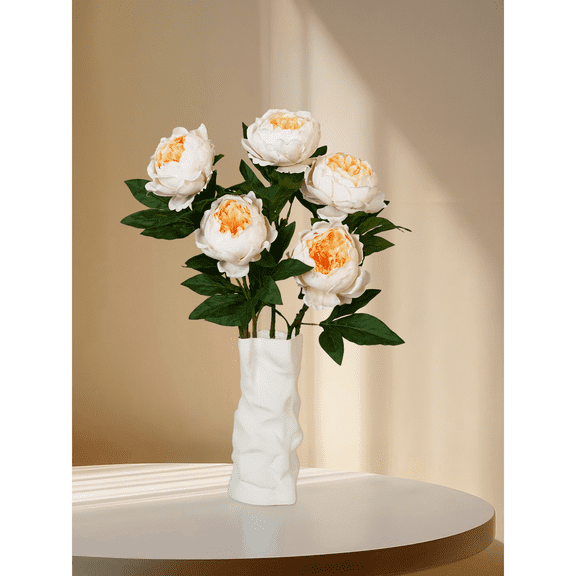 Amaranton 23" Real touch Peony - Champagne 5pcs Artificial Flowers Bouquet for Gift Home Decor Indoor Outdoor Faux Peony Flower Fake Floral Arrangements