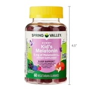 Spring Valley Kids Melatonin Dietary Supplement Gummies, Raspberry, 1 mg, 60 Count