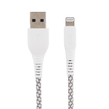 onn Lightning Cable with Cable Management Strap Mfi Certified iPhone 14/13/12/11/x/xR/xS/8/7/6/5 6', Grey & White, 1 Pack