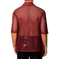 thumbnail image 3 of INSPIRE CHIC Mesh Sheer Cardigan for Men's Fishnet Open Front Party Tops 3/4 Sleeve See Through Shirts, 3 of 4