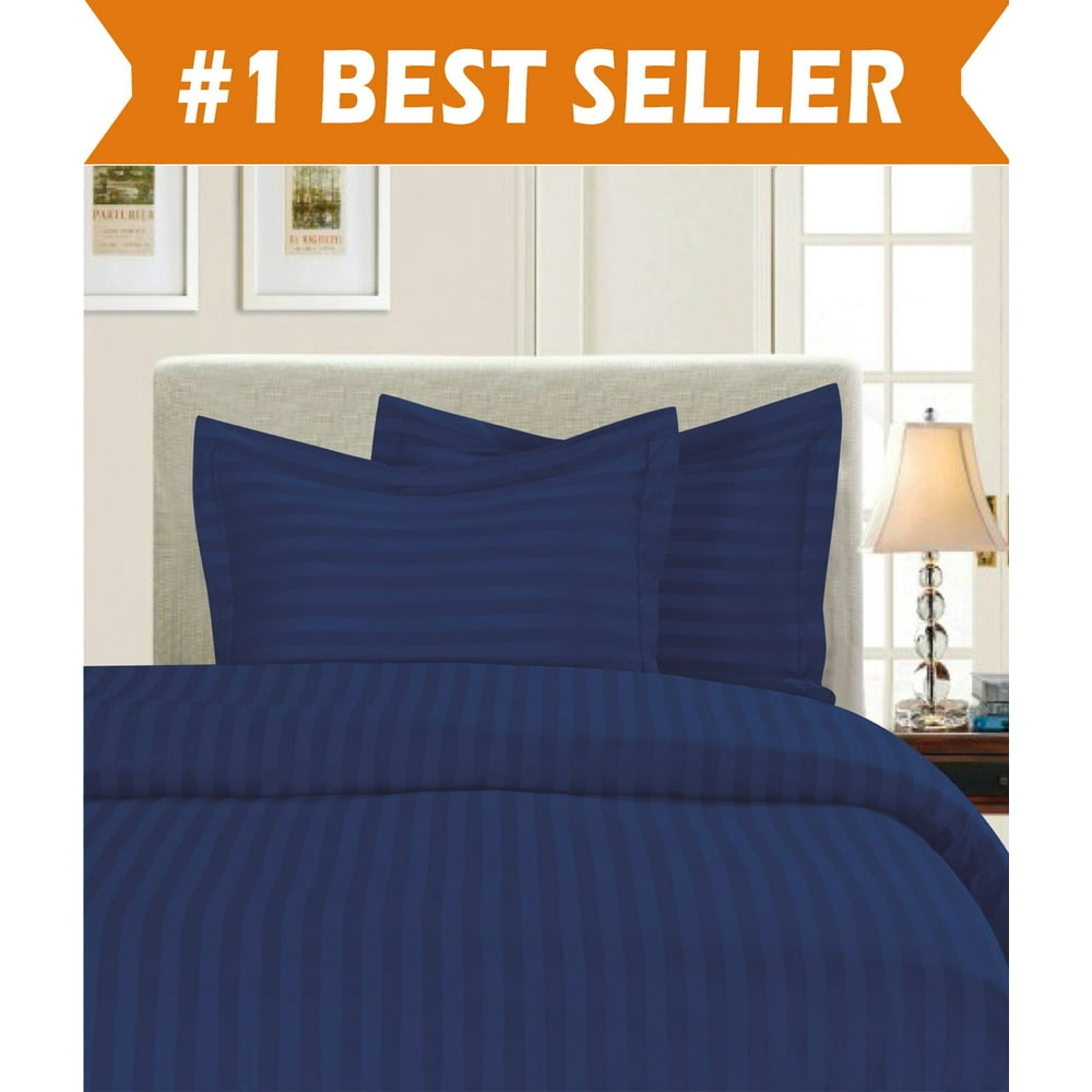 1800 Thread Count DAMASK STRIPE Duvet Cover Set, Full/Queen, Navy Blue