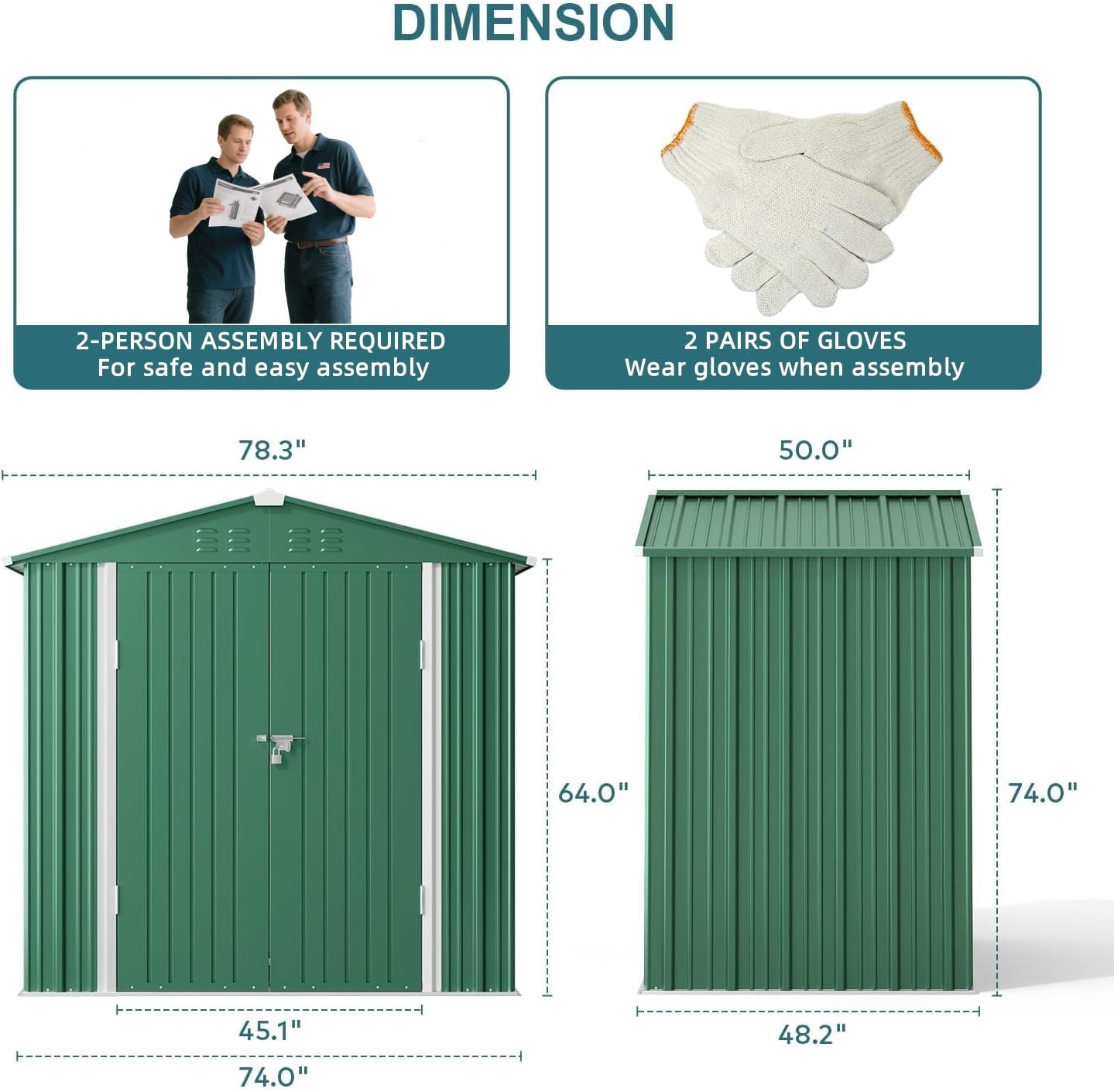 Outdoor Storage Shed 6 x 4 t（24.6 sq. ft.）Metal Garden Shed with Double Lockable Doors,for Backyard Patio Lawn-Green